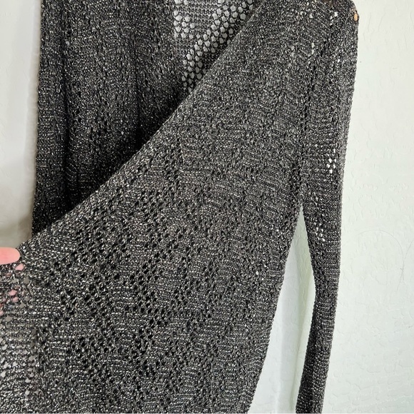Eileen Fisher Metallic Crochet Knit Open Front Cardigan Cotton Linen - Picture 6 of 8